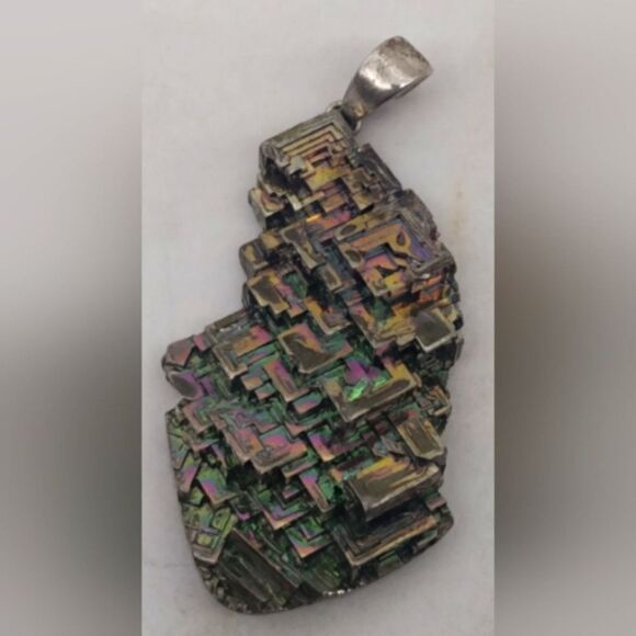 Bismuth Crystal Iridescent Rainbow Metal Jewelry Silver Vintage Natural - Picture 8 of 15